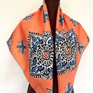 New Burberry Scarf Lucky Alhambra Flower Peach Turquoise Silk Wrap